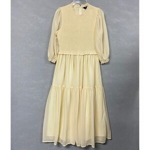 Forever 21 Dress Women's M Cottagecore Coquette Ivory Sheer Smocked Romantic